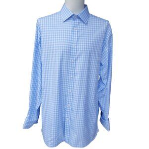 Thomas Pink SZ 17 French Cuff Gingham Blue & White Button Up Men's Shirt